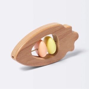 Cloud Island Wooden Easter Carrot Baby Rattle with Pink and Yellow Beads NWT